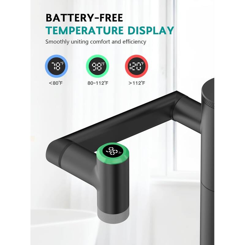 Lefton Rotatable Single Hole Bathroom Sink Faucet with Built-in Filter, Temperature Display in Fahrenheit, 2 Water Modes