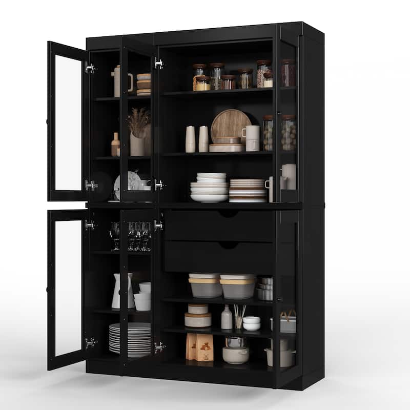 Palace Imports 100% Solid Wood 48.5" Pantry China Cabinet with Clear Glass Doors, 2-Drawers and Adjustable Shelves
