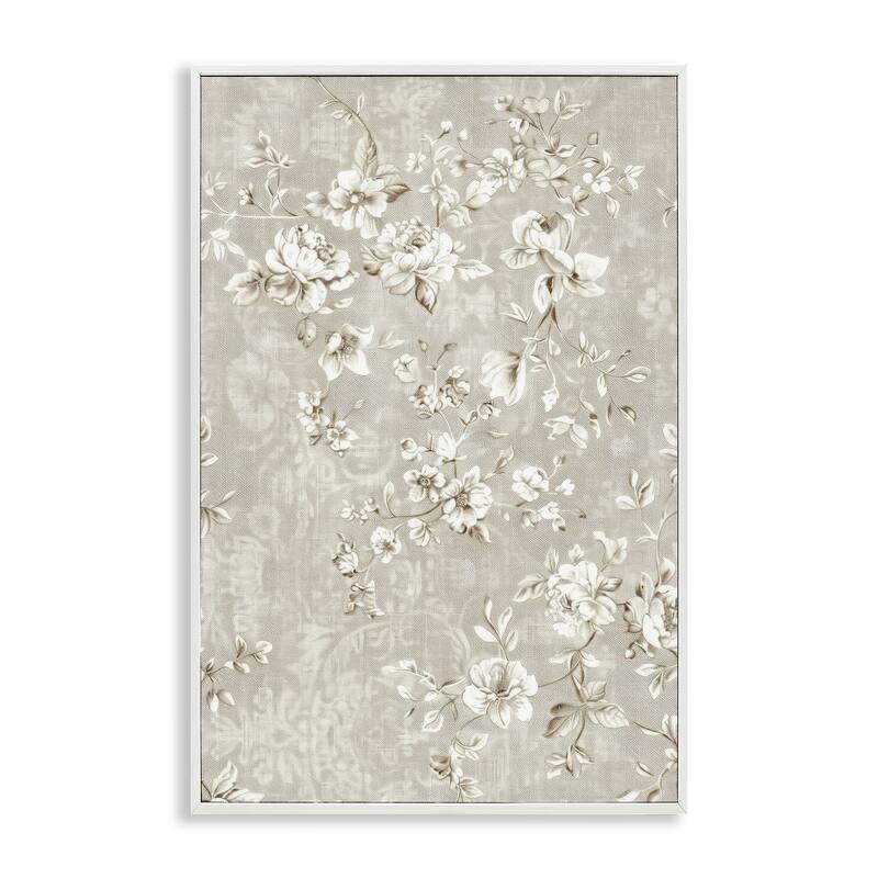 Stupell White Flowers over Damask Framed Giclee Art Design By LSR Creative Studio - 20 x 30 - White