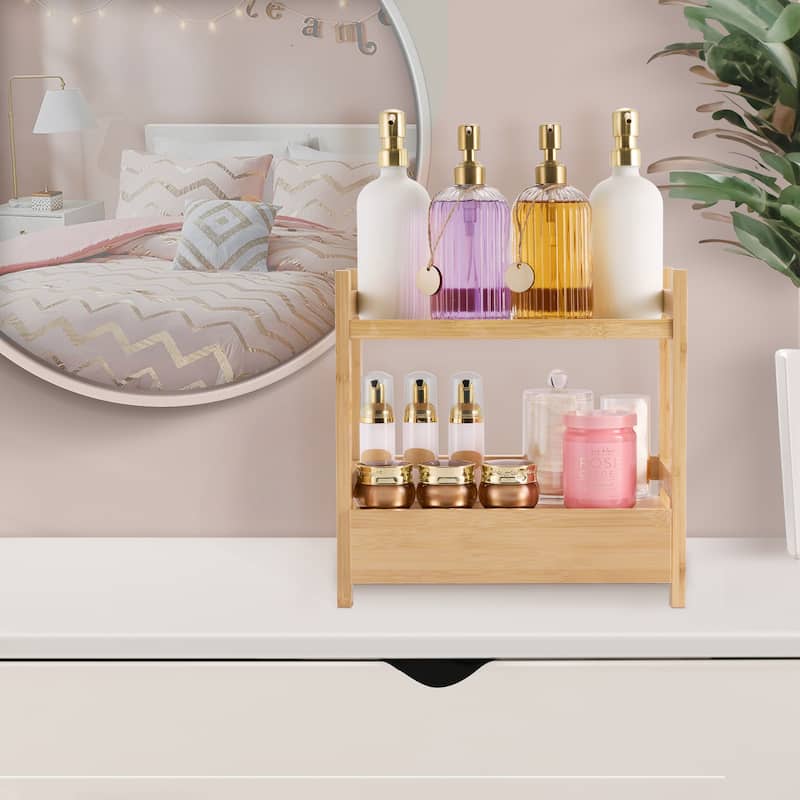 Sorbus Bamboo Bathroom Counter Organizer – 2-Tier Shelf with Hidden Drawer - 13.12" L x 6.37" W x 12.62" H
