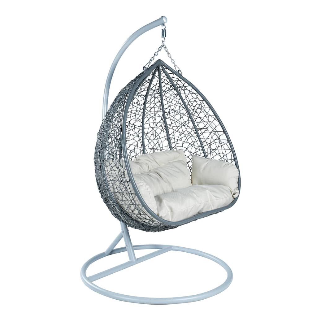 Hanging Swing Chair with Weave Design and Teardrop Shape in Grey Frame