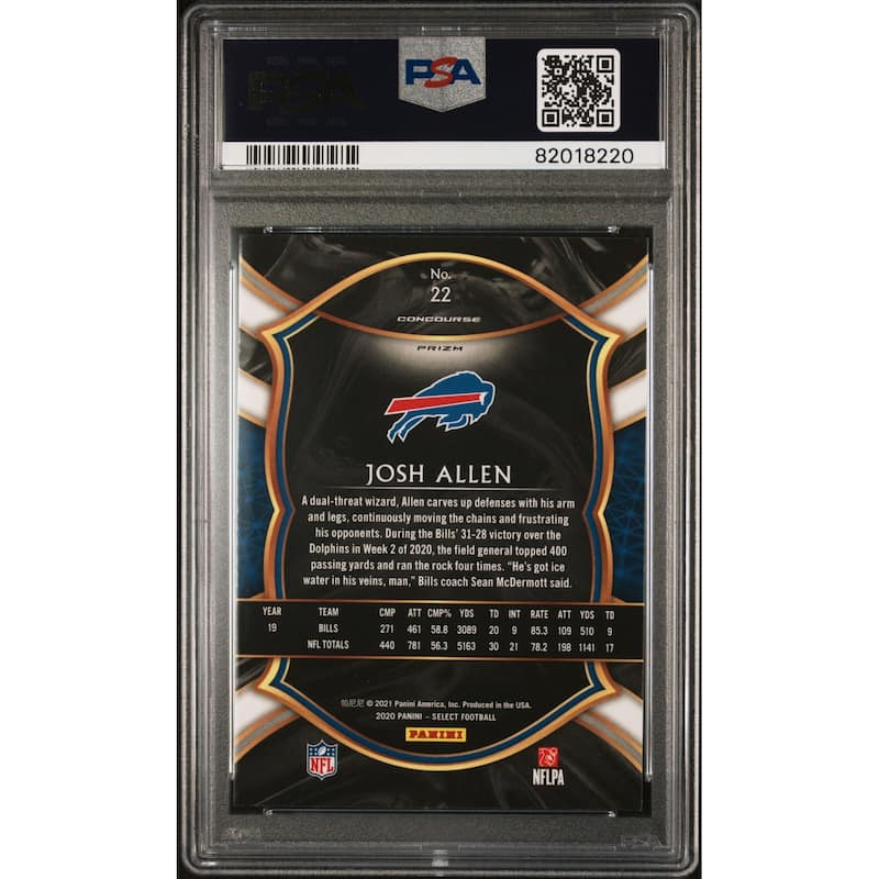Josh Allen 2020 Panini Select Silver Prizm Football Card #22 Graded PSA 10 - 8'6" x 11'6"