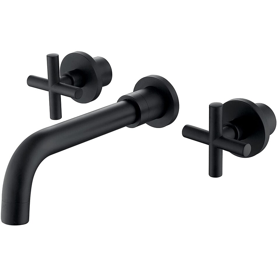 Double Handle Wall Mount Bathroom Faucet With Two Classic Cross Handles