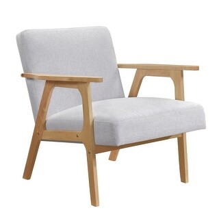 Modern Home Furniture Beige Fabric Upholstery 1pc Accent Chair Brown Finish Solid Rubberwood Contemporary Cushion Seat main image 0