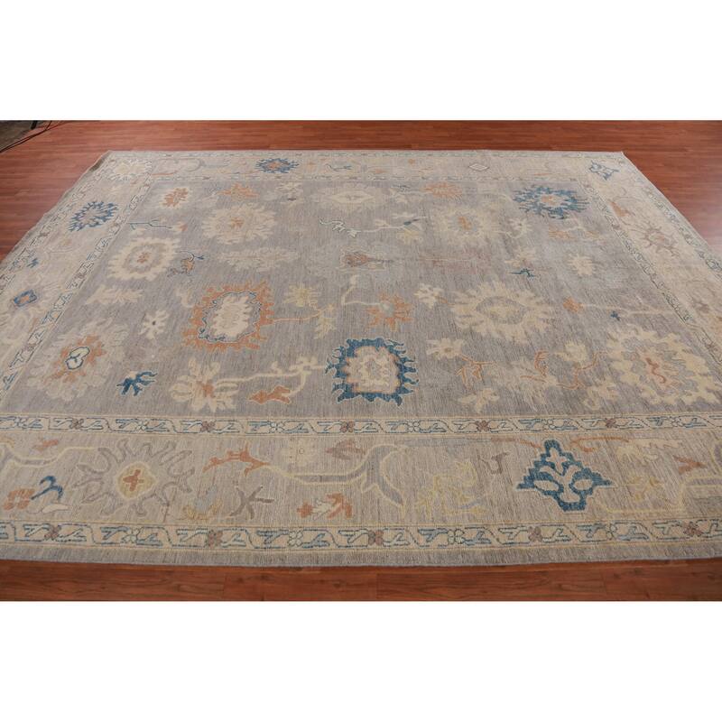 Hand Knotted Oriental 100% Wool Carpet Transitional All-Over Greys & Charcoal Oushak Area Rug - 11' 10'' X 9' 4''