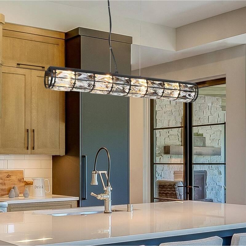 Aulia Modern 4-Light Crystal Chandelier Linear Island Lights for Dining Room - 27'' L x 4.7'' W x 4.7'' H