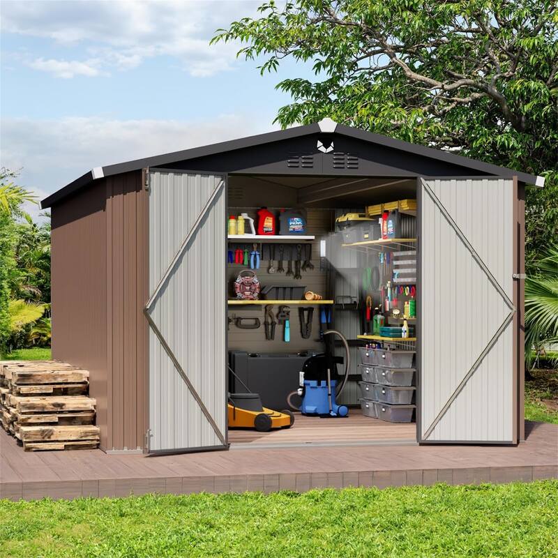 Metal Garden Sheds 10FTx12FT Outdoor Storage Shed - Brown