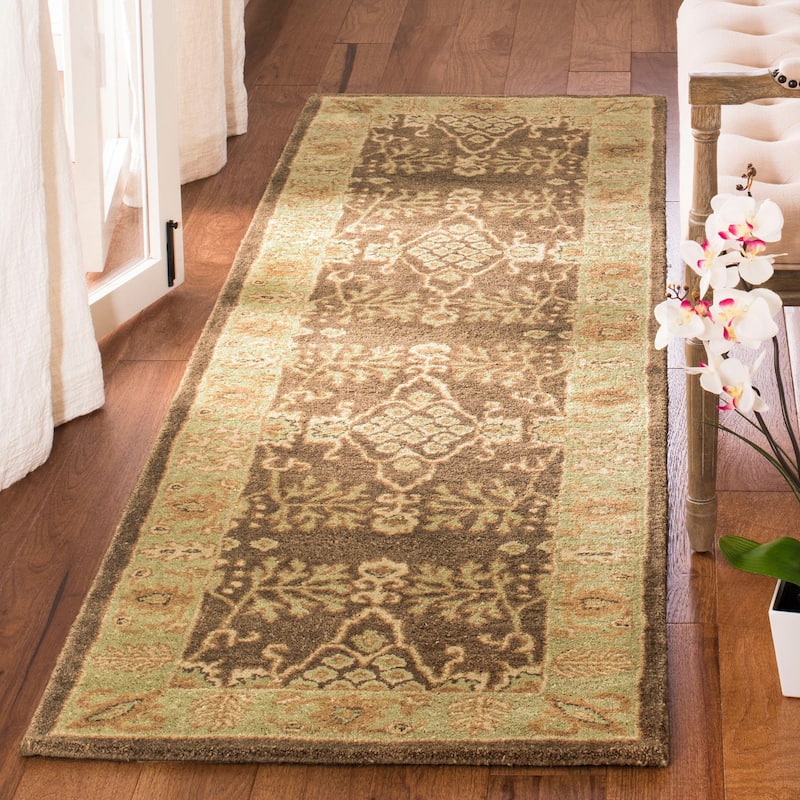 SAFAVIEH Handmade Bergama Judica Oriental Hand-spun Wool Rug - 2'3" x 8' Runner - Brown/Green