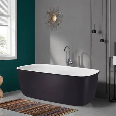 Mokleba 63" Acrylic Freestanding Bathtub in Grey Soaking Tub