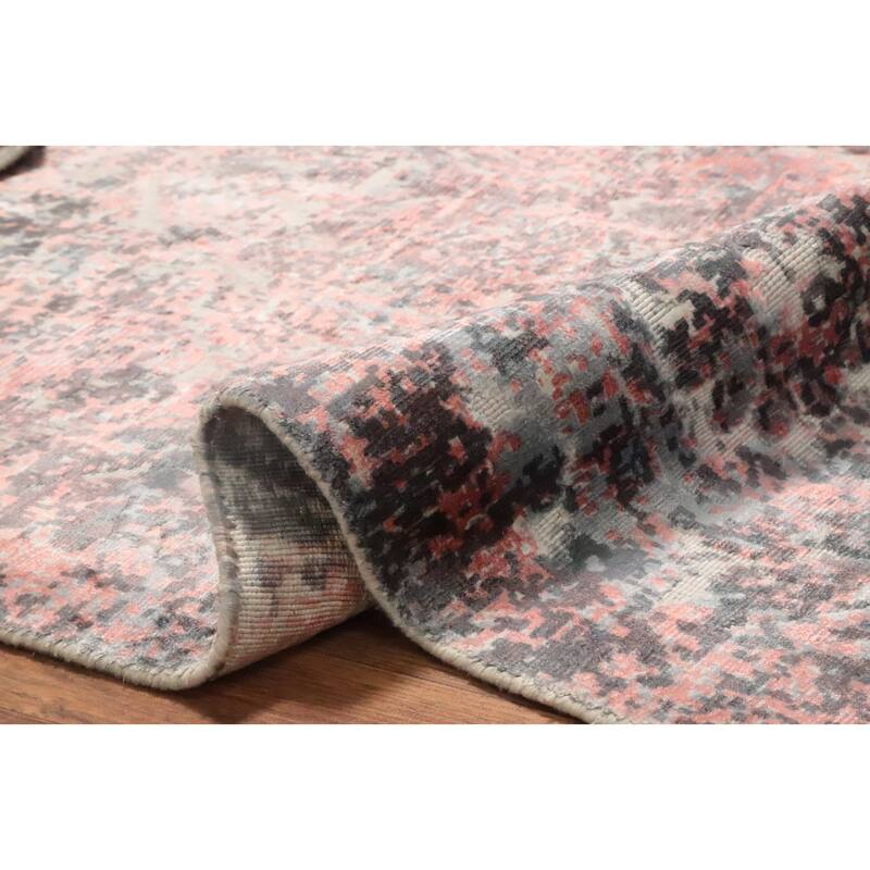 Hand Knotted Oriental Viscose Silk Carpet Modern All-Over Coral Abstract Area Rug - 8' 1'' X 5' 7''