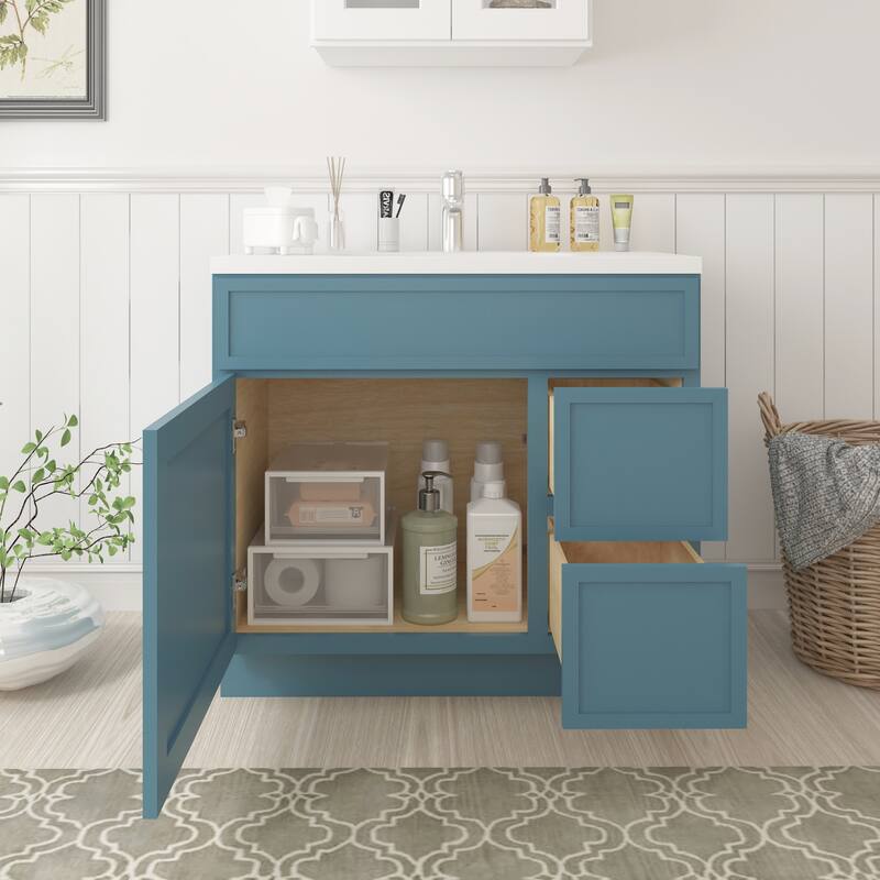 Vanity Art 36" Freestanding Single Base 2 Drawers Storage Cabinet with Soft Close Door