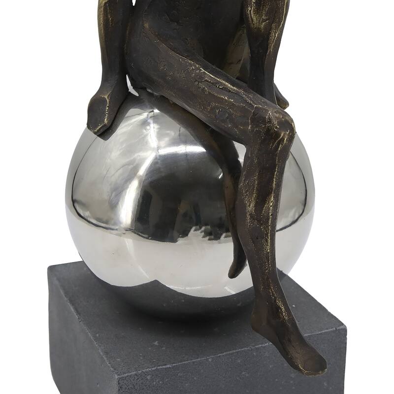 Sagebrook Home's Augustonia Statuary, 15-inch Resin and Stainless Steel Figurine and Sphere, Modern Home Decor - 7" x 5" x 15"