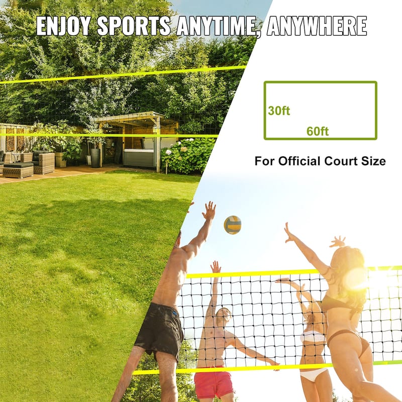Outdoor Portable Volleyball Net System for Backyard, Beach, Lawn - Steel pole 1.25 inches 32*3 feet