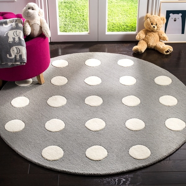 slide 2 of 3, SAFAVIEH Handmade Kids Marrigje Wool Rug - Grey/Ivory - 5' Round