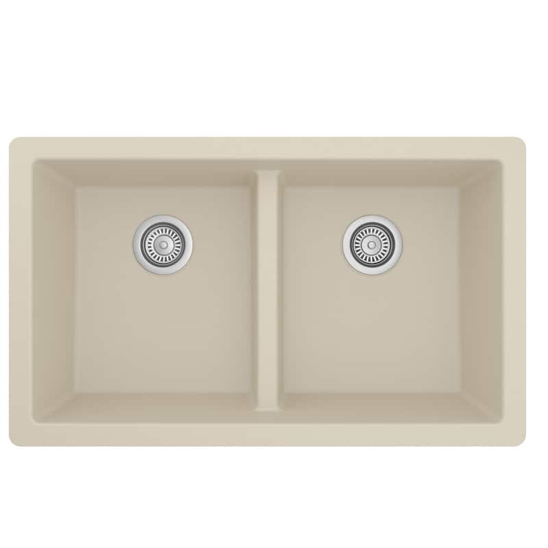 Karran 32" Undermount Double Equal Bowl Quartz Kitchen Sink Kit - 32" x 19.5" x 9"