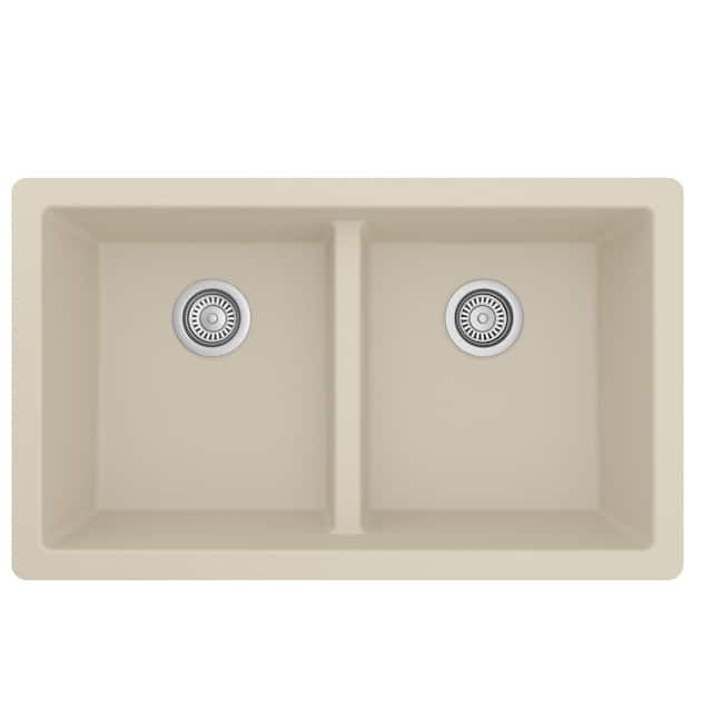 Karran Undermount Double Equal Bowl Quartz Kitchen Sink - 32" x 19.5" x 9" - 32" x 19.5" x 9" - Bisque