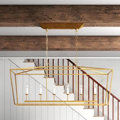 Gold Lantern Geometric Farmhouse Pendant, 6 Light Large Cage Style Iron Art Design - N/A