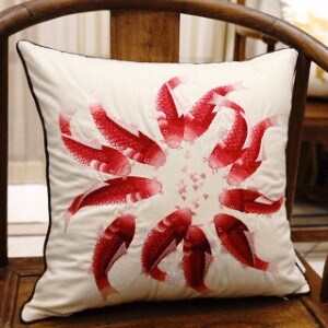 Luxury Red Fish Embroidered Pillow 18"X18"