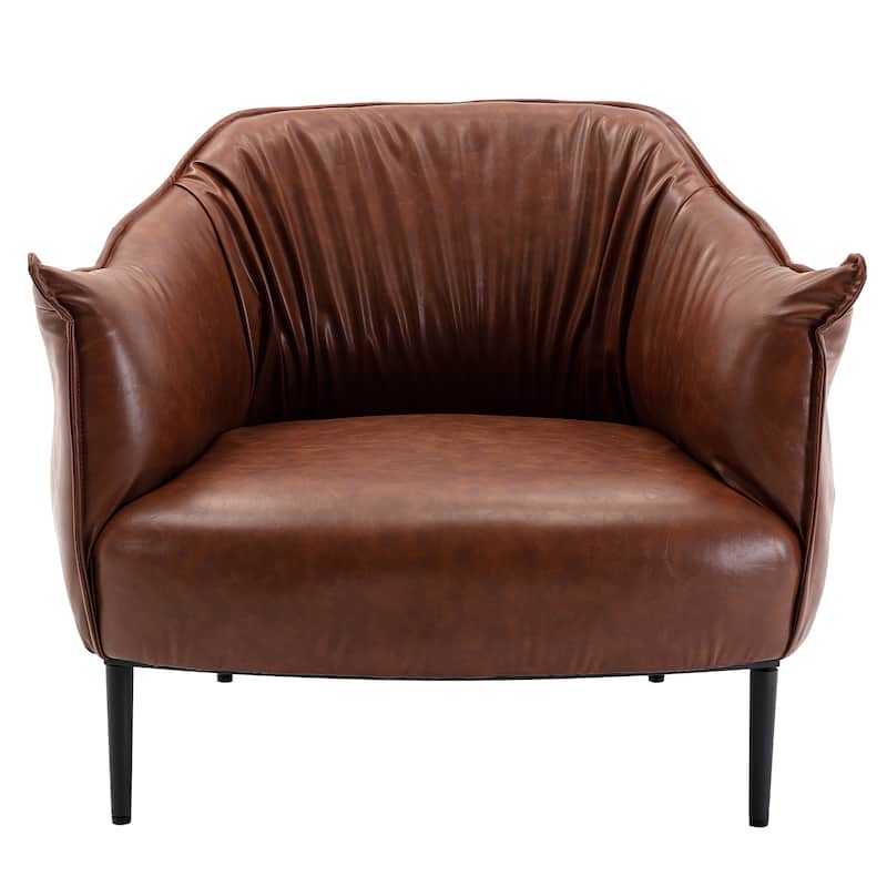 KINWELL 33" Wide Faux Vegan Leather Upholstery Barrel Chair