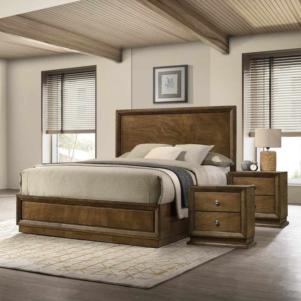 Furniture of America Igala 3-Piece Walnut Wood Panel Bedroom Set