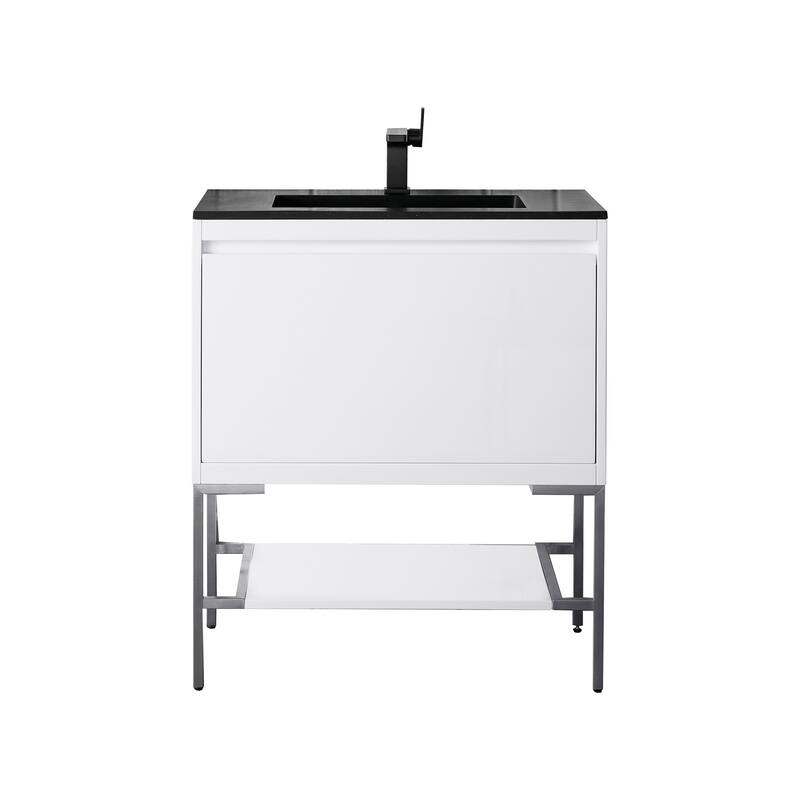 James Martin Vanities Mantova 31.5" Single Vanity Cabinet, Glossy White - Brushed Nickel Base, Charcoal Black Top
