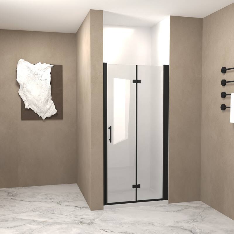 29-28"x 72" Bifold Shower Door, 1/4"(6mm) Tempered Glass, Aluminum Frame, Explosion Proof Film