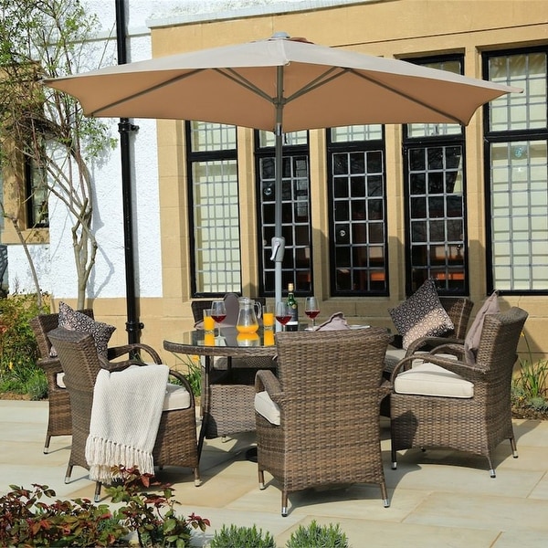 Turin Round Outdoor 7 Piece Patio Wicker Dining Set with Eton Chairs by Direct Wicker. Opens flyout.