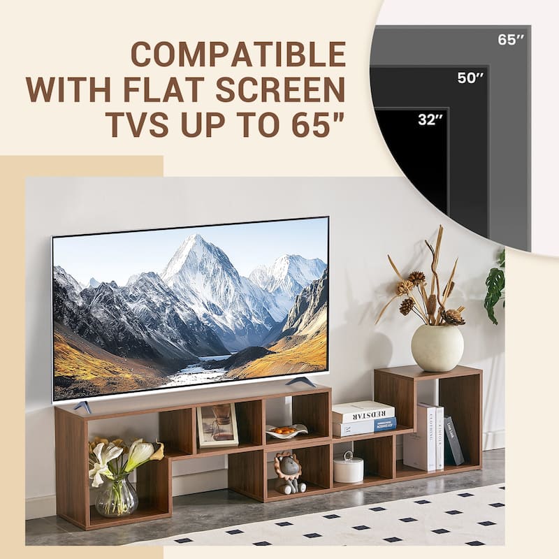 2-Piece Cube TV Stand, Free-Combination L-Shaped Media Console with 6 Open Shelves, Adjustable 55"-80", MDF