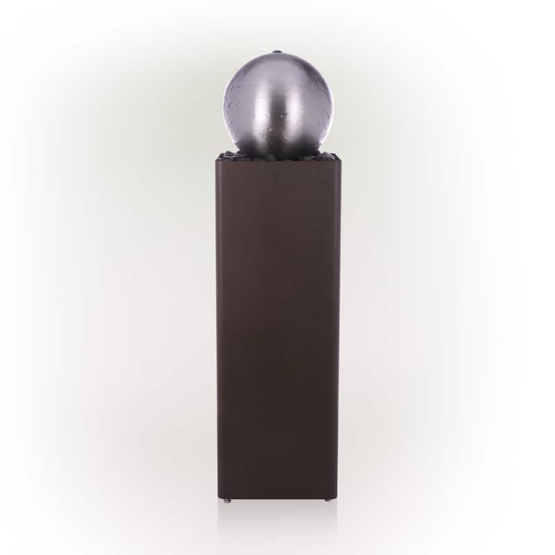 Alpine Corporation 37 Indoor/Outdoor Modern Metal Orb Water Fountain with River Rock Stones Soothing Floor Water Features