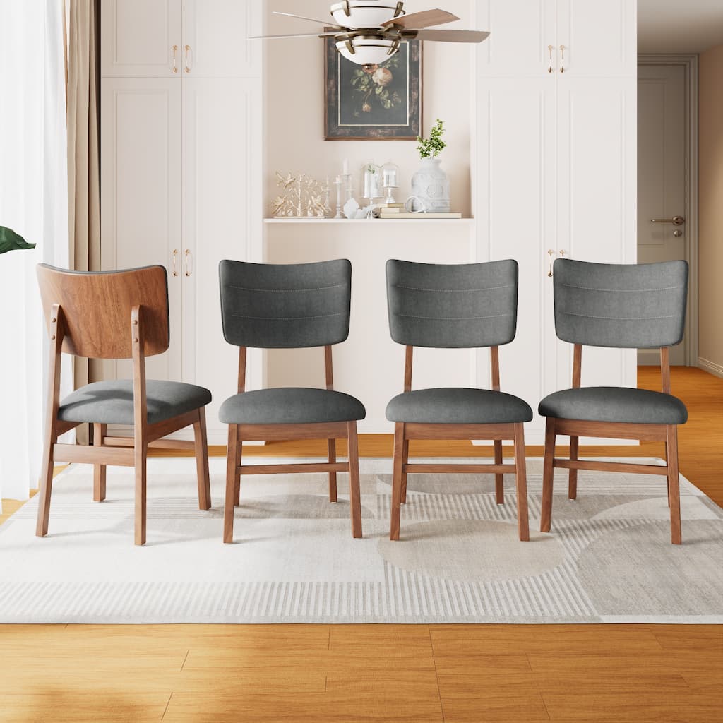 Upholstered Dining Chairs Set of 4, Armless Dining Chairs with Rubberwood Frame and Curved Backrest for Dining Room
