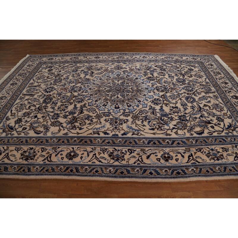 Floral Medallion Nain Persian Area Rug Handmade Wool Carpet - 7'9"x 11'3"
