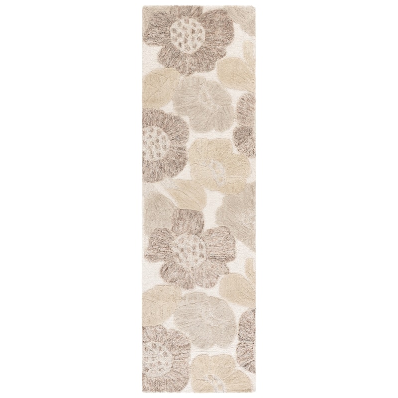 SAFAVIEH Handmade Jardin Ghada Floral Wool Rug - 2'3" x 8' Runner - Grey/Ivory