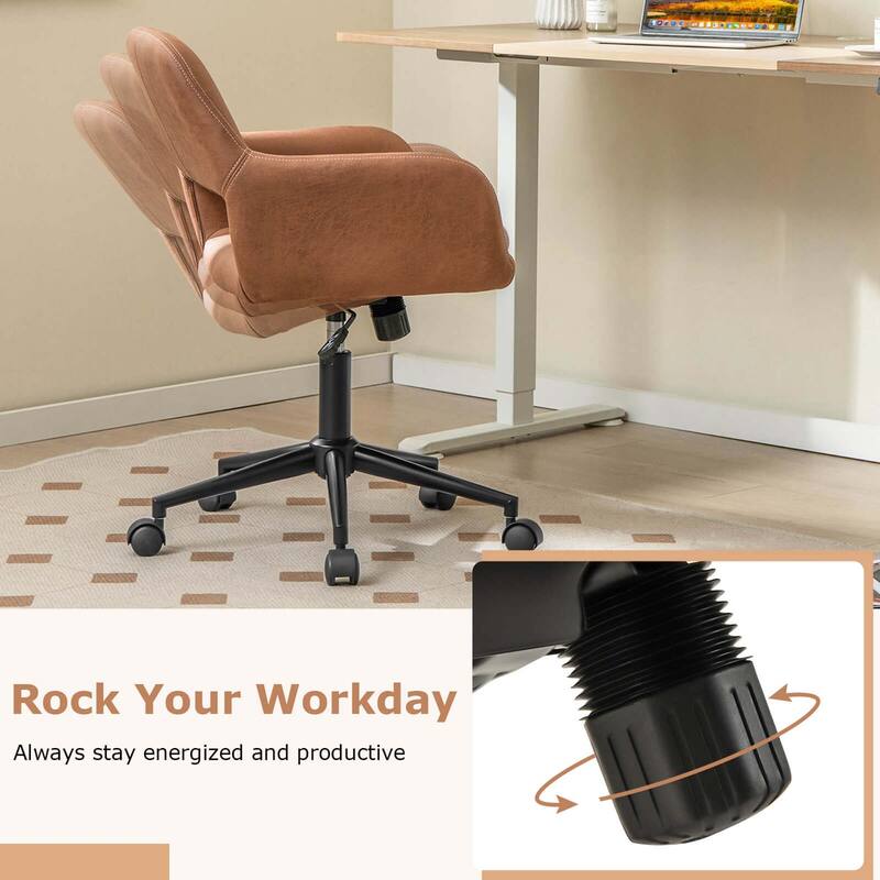Costway Leathaire Home Office Chair with Ergonomic Backrest Padded - 22.5" x 22.5" x 30.5"-34.5" (L x W x H)