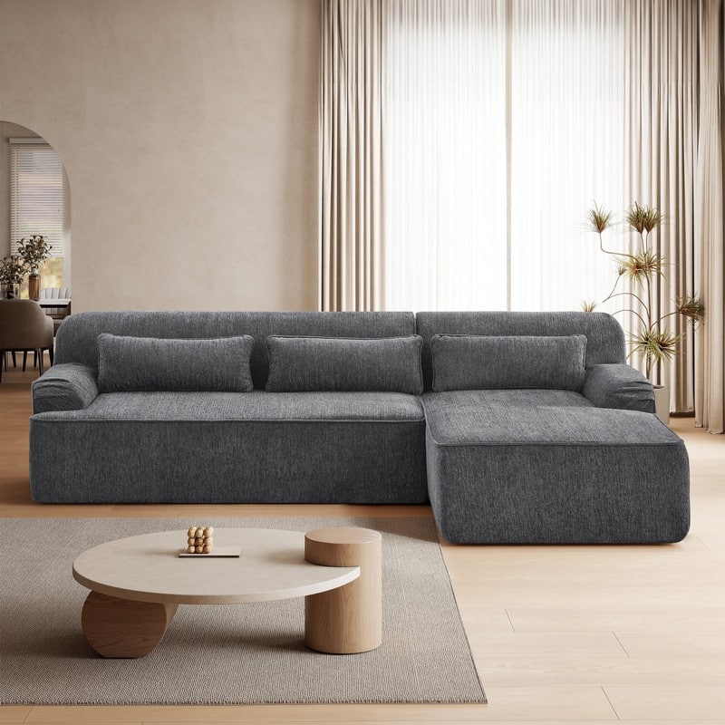 Rossetta Mnimalist Design L-Shape Chenille Sectional Oversized Sofa, Right Facing - Grey