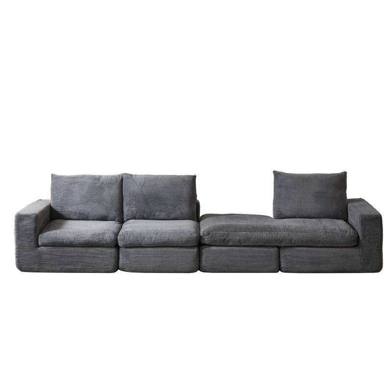 L-Shaped Sectional Sofa with Chaise Lounge, Corduroy Upholstered Boneless Couch, Module Corner Sofa with 3 Pillows