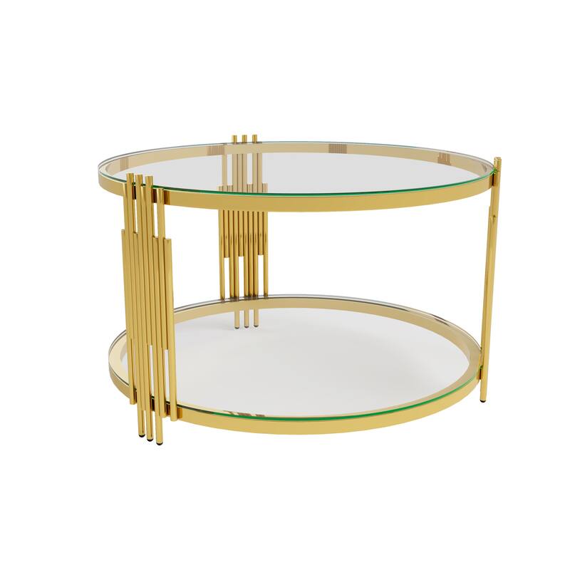 Glass Coffee Table Set of 3, Includes 1 Coffee Table & 2 End Tables, Luxury Living Room Table Set with Glass Top and Lower Shelf