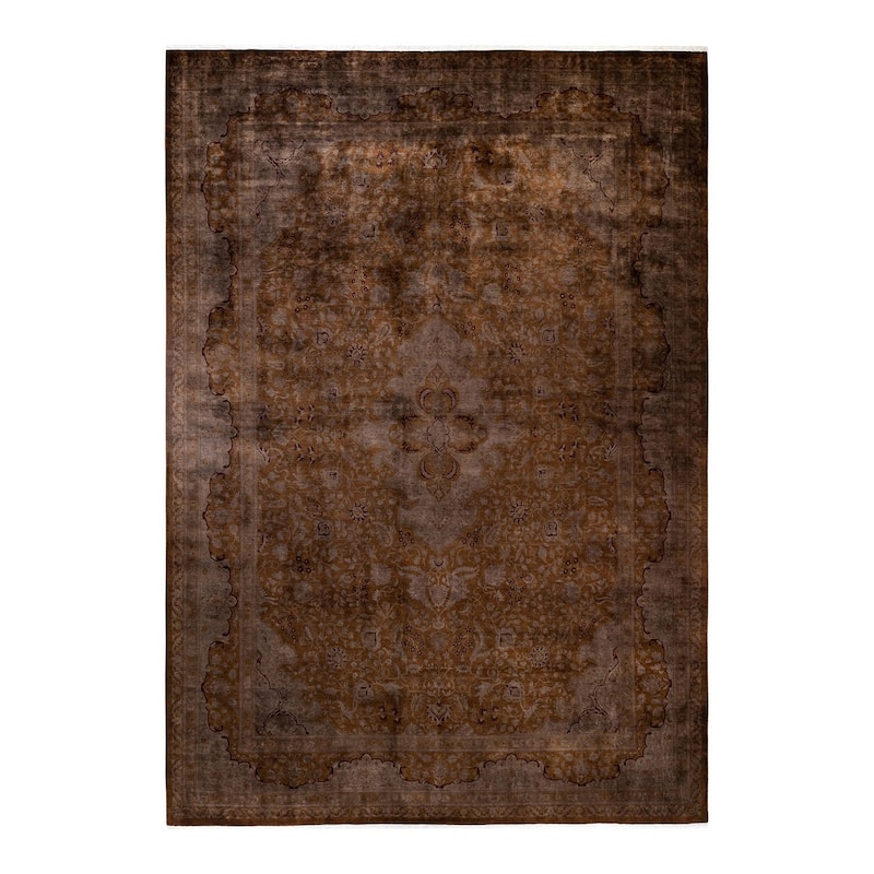 Overton Hand Knotted Wool Vintage Inspired Modern Contemporary Overdyed Brown Area Rug - 10' 2" x 14' 5"