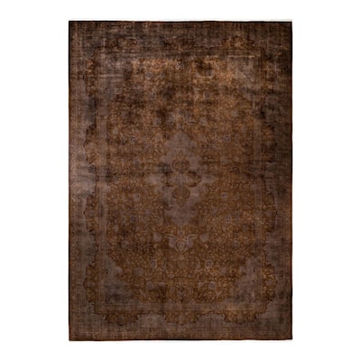 Overton Hand Knotted Wool Vintage Inspired Modern Contemporary Overdyed Brown Area Rug - 10' 2" x 14' 5"