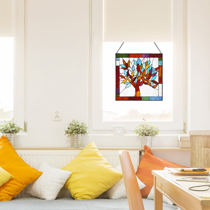 River of Goods Tiffany Style Mystical World Tree Stained Glass 18-inch Window Panel - M