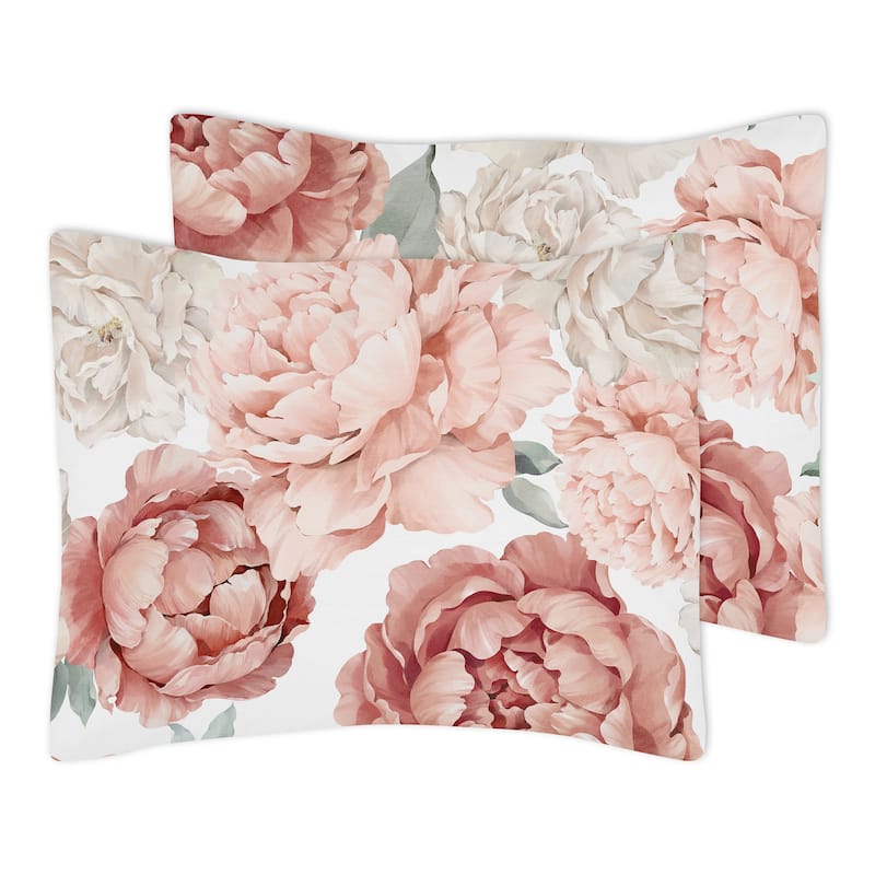 Boho Shabby Chic Floral Girl Full/Queen Comforter Set Ivory Bohemian Vintage Garden Watercolor Flower Nature Elegant Dusty Rose