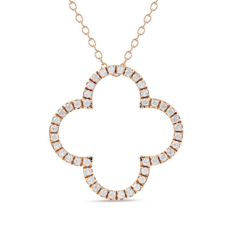 1/6ct - 1ct TDW Diamond 14K Gold Open Clover Pendant Necklace for Women