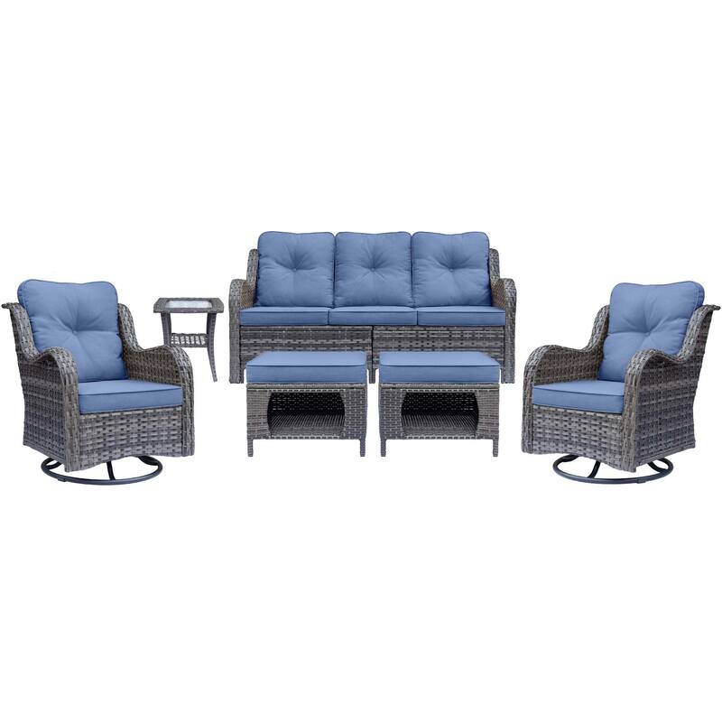 Gray Wicker Outdoor Patio Conversation Seating Sets with Swivel Chairs