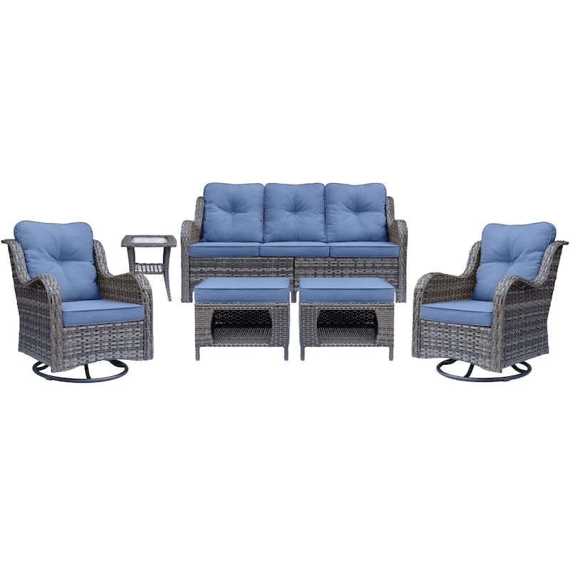 Gray Wicker Rattan Outdoor Patio Furniture Set Swivel Chair with Cushion