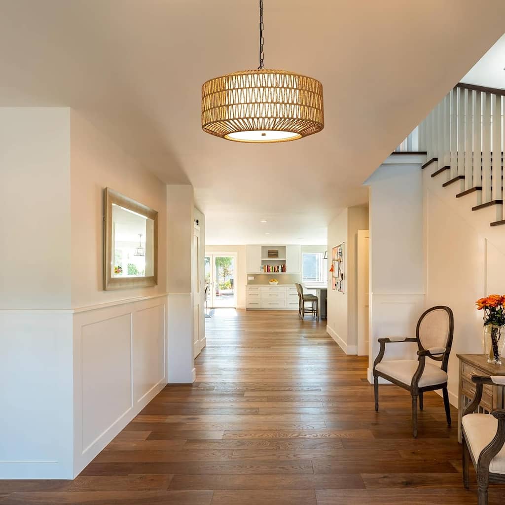 Chandelier Light Fixture, 4-Light Rattan Chandeliers with Fabric Shade for Bedroom, Hand Woven Dining Room Light Fixture