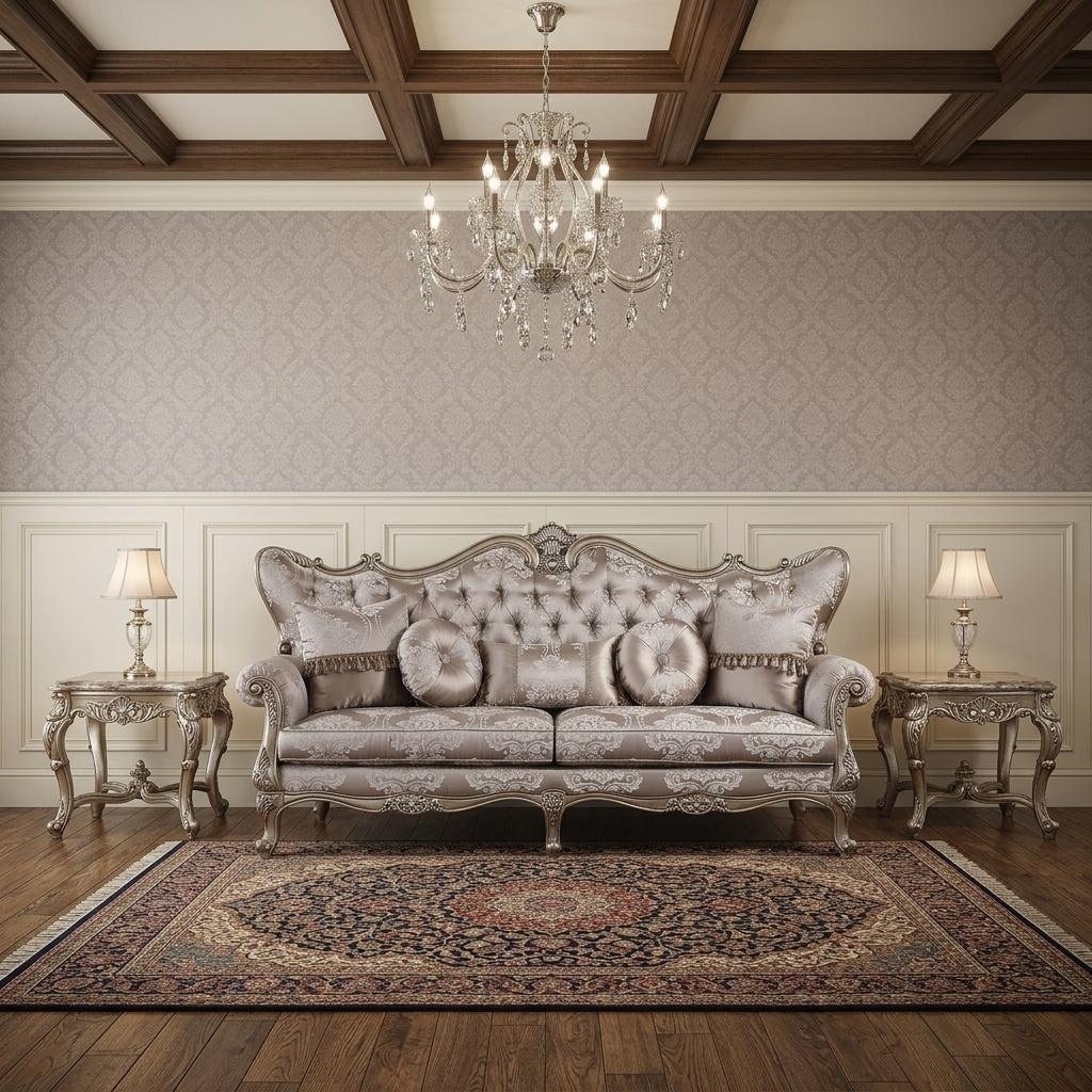 HomeRoots 94" Dark Gray Imitation Silk Damask Sofa And Toss Pillows With Champagne Legs