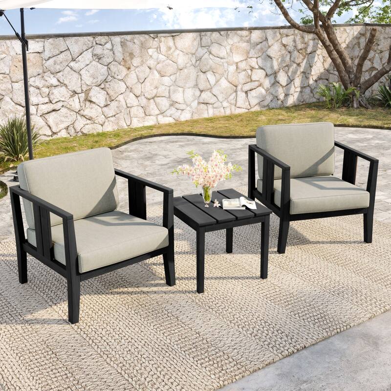 Teak Wood Upholstery Water-resistant Outdoor Armchair and Side Table Set (Set of 3)