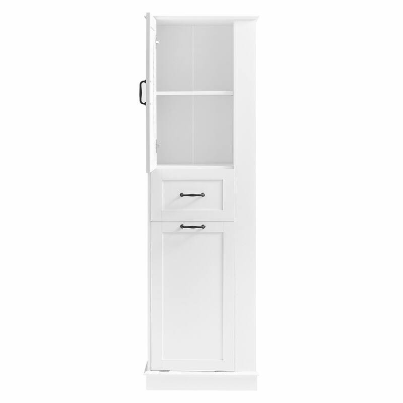 Modern Tall Storage Cabinet with Tilt-Out Compartment and Adjustable Shelves