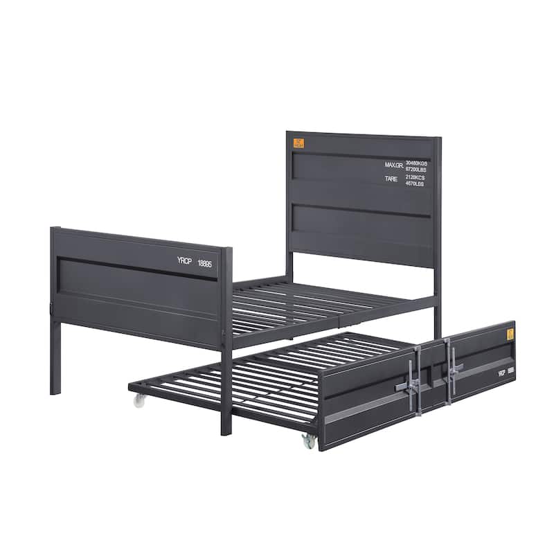 Industrial Style Gunmetal Platform Bed with Panel Headboard and Footboard, No Box Spring Required - Gunmetal