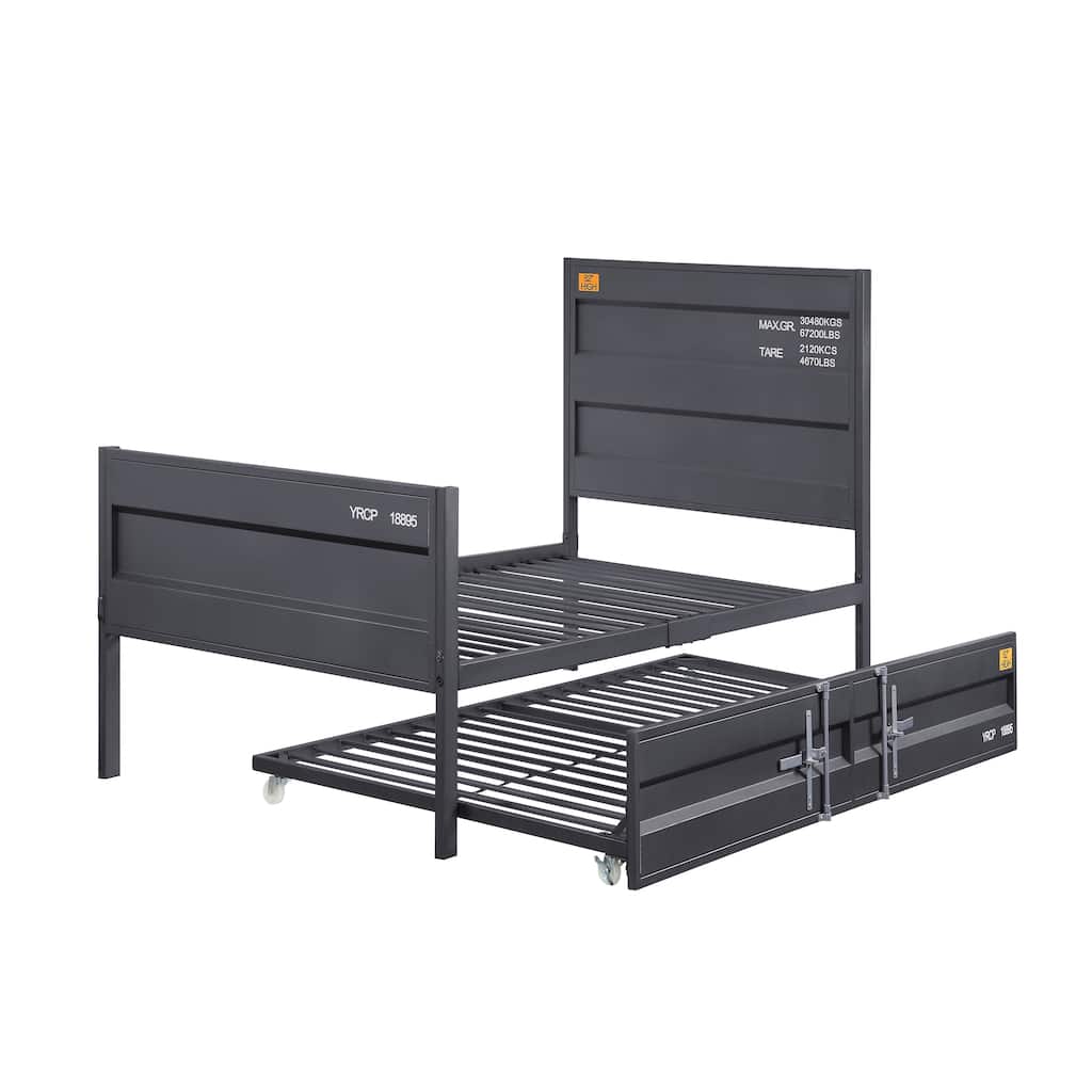 Industrial Style Gunmetal Platform Bed with Panel Headboard and Footboard, No Box Spring Required