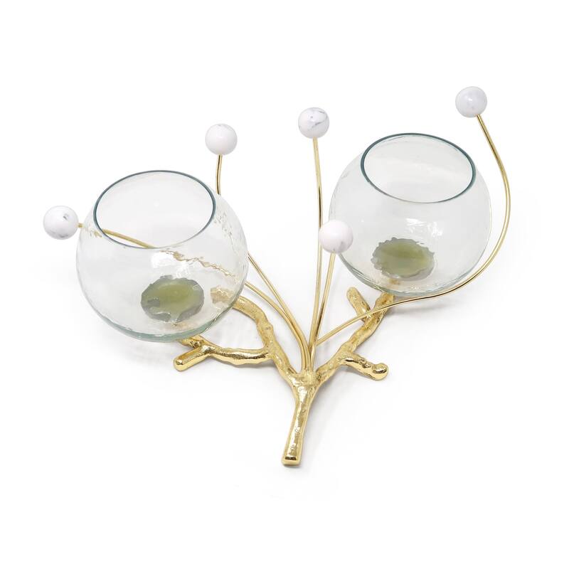 Bowl Branch Centerpiece with Ball Design - Gold/Marble Ball - 2 Bowl